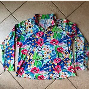 IBKUL Sun Shirt Womens XXL Multicolor Tropical IceFil Quarter Zip UPF50